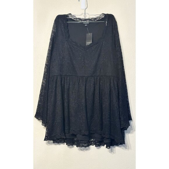 New NWT Women's Torrid Black Bell Sleeve Babydoll Lace Top Size 0 Large 12 - Picture 4 of 11